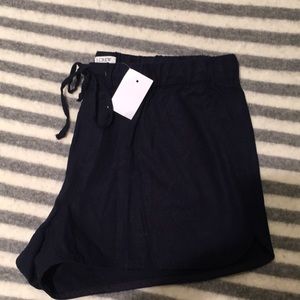 Navy linen blend drawstring short